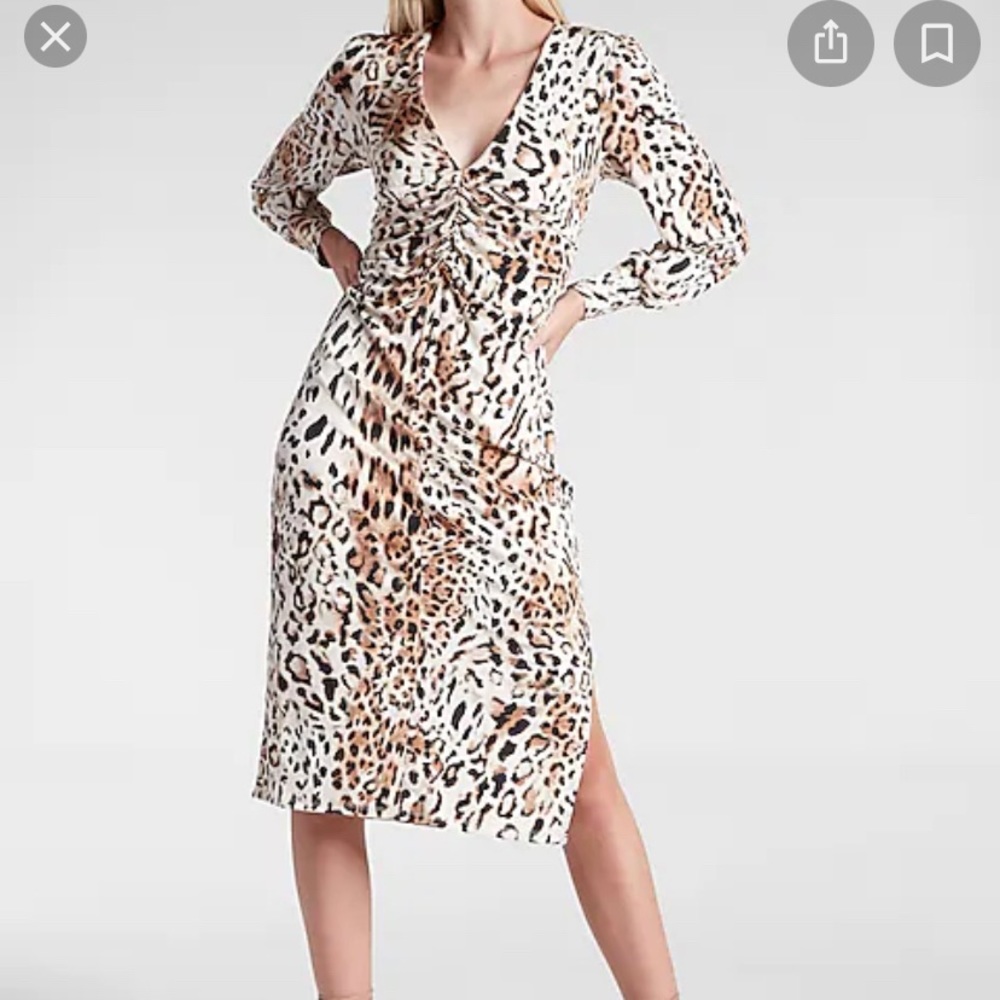 EXPRESS Leopard Ruched MIDI Dress